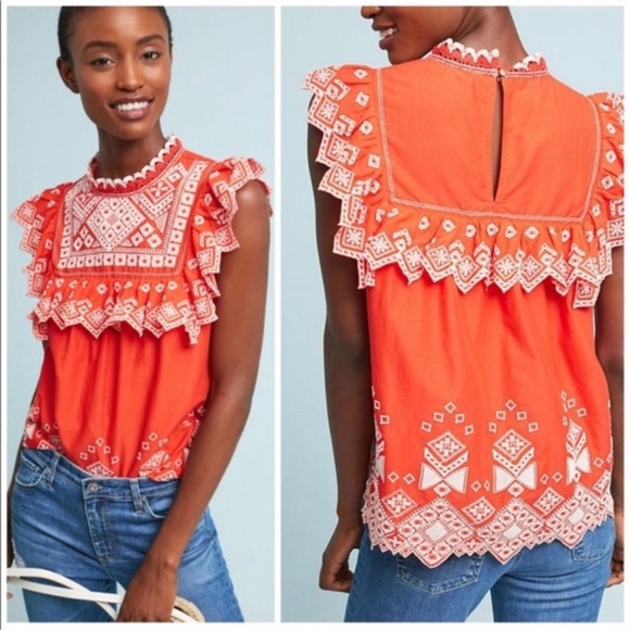 Anthropologie Tops - Anthropologie Feather Bone ‘Briar’ Embroidered Eyelet Lace Sleeveless Blouse